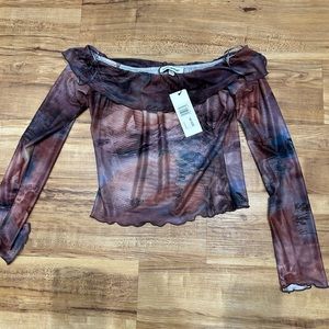 New with tags cropped ruffle off the shoulder sheer top